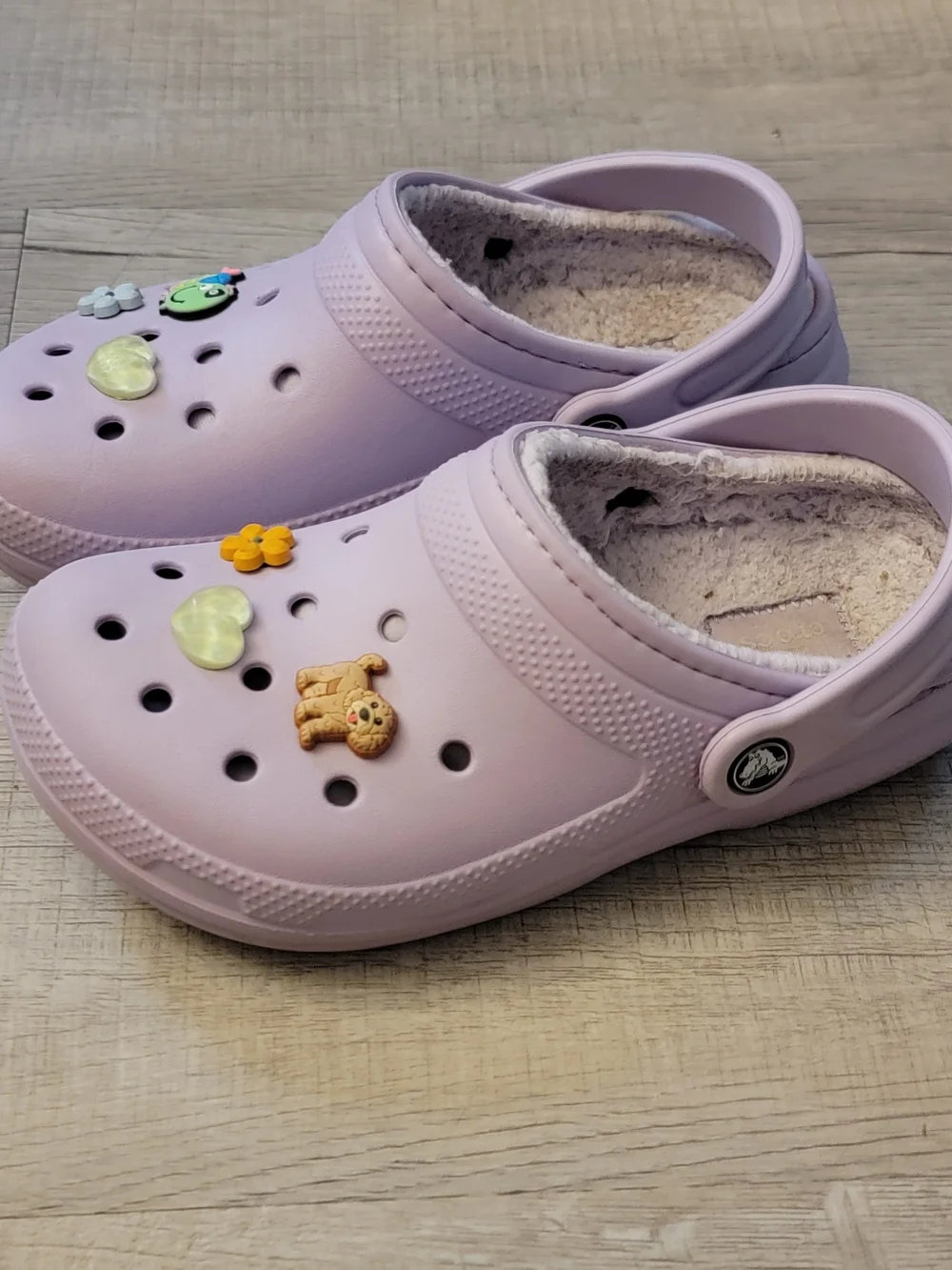 CROCS Kids Light Purple Fuzzy-Lined Clogs with Decorative Charms